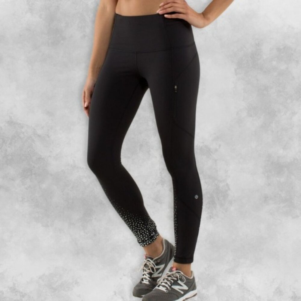 lululemon athletica Black High-Waist Leggings with Reflective scalloped hem